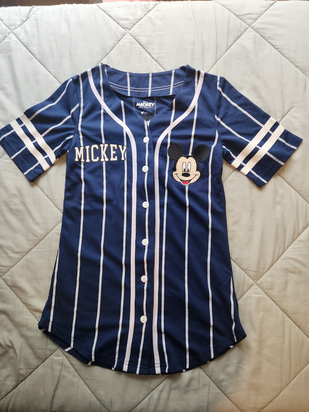 Disney Navy and White Striped Mickey Baseball Jersey